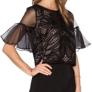 Alexis Leonard Organza Sleeve Black Lace Top Women's Size XS